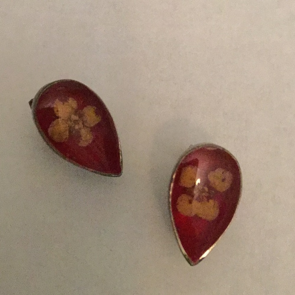 EUC VTG  925 Pressed Flower Glass Studs